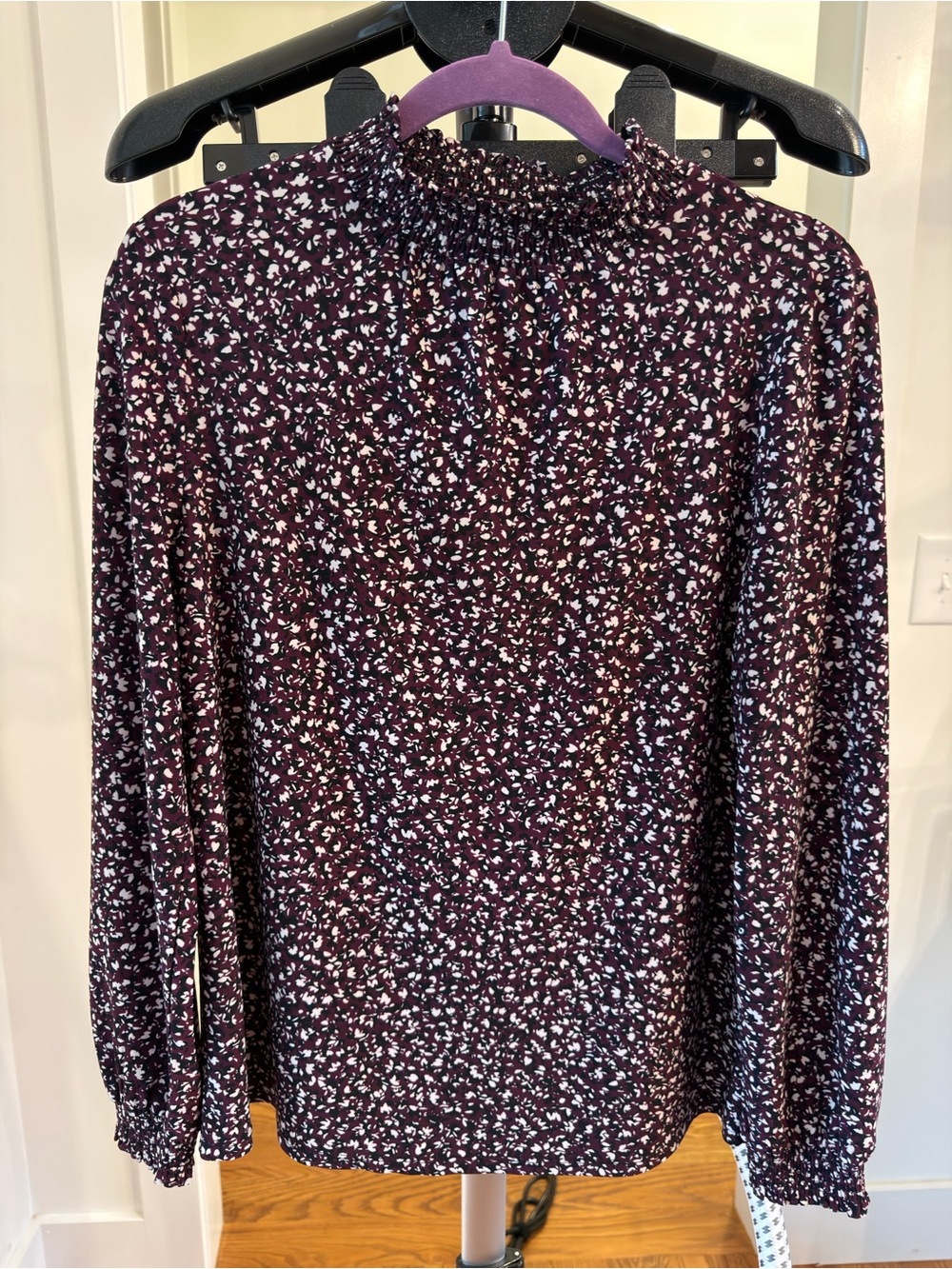 Anne Klein Women’s Long-Sleeve Smocked Neck Blouse - Mulberry Floral